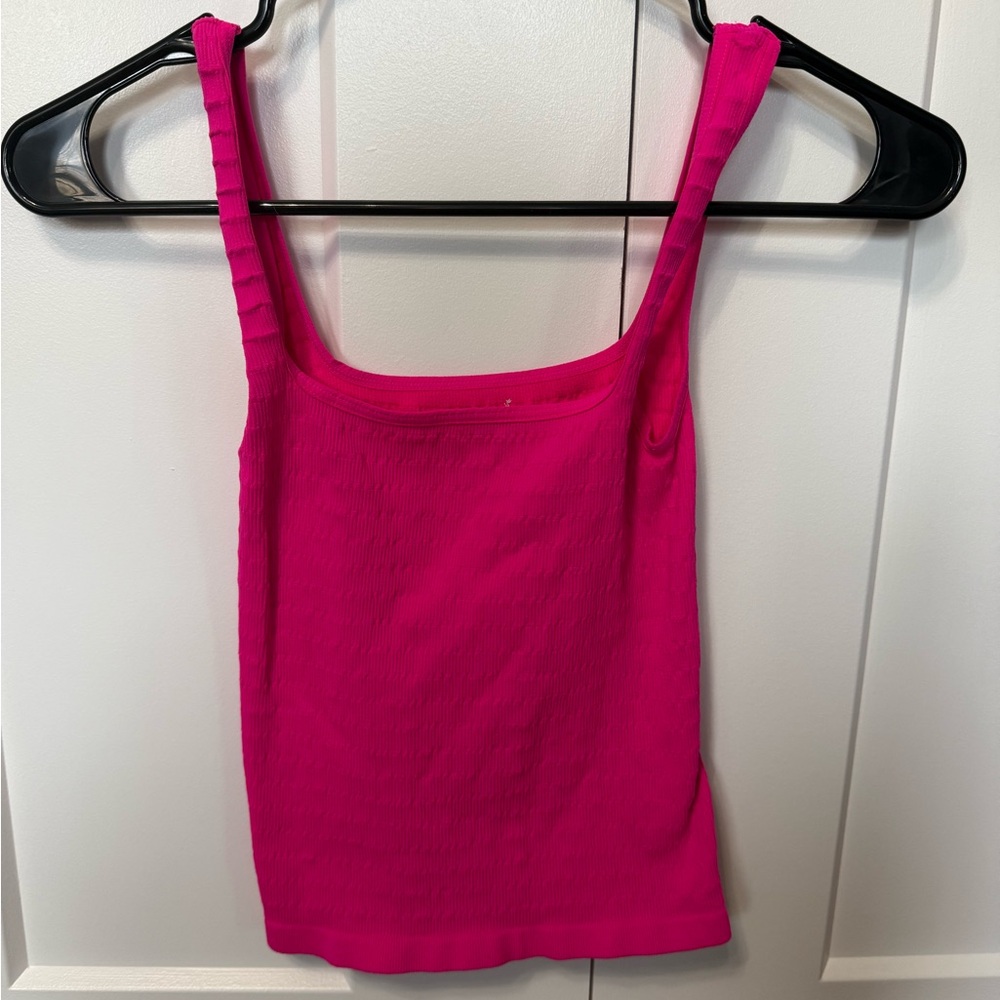Free People Hot Pink Ribbed Square Neck Tank